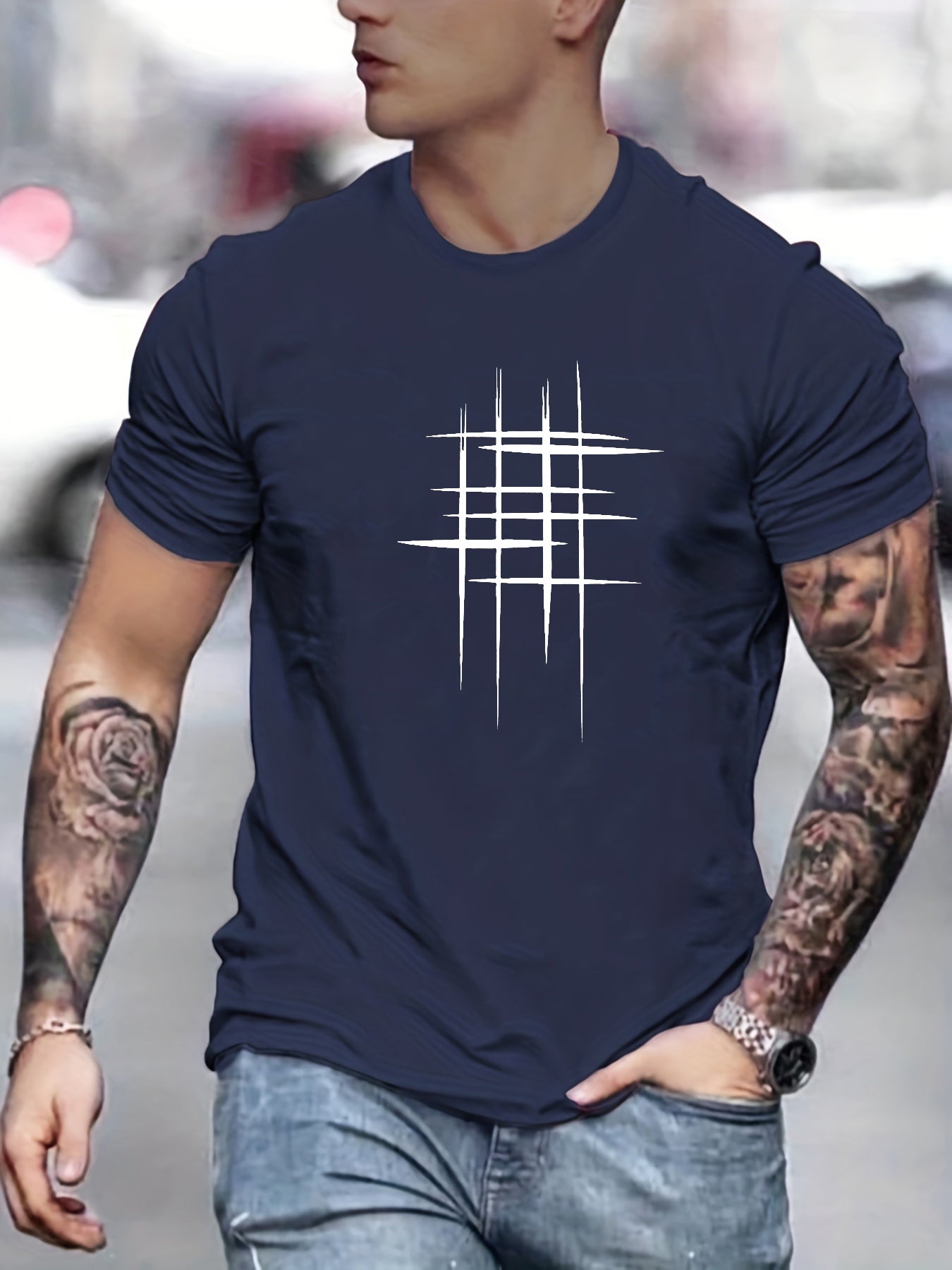 Moore | Elegant Round Neck T-Shirt with Graphic Print