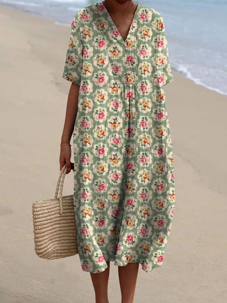 Moore | Women's Vintage Floral Print Casual Flowy Dress