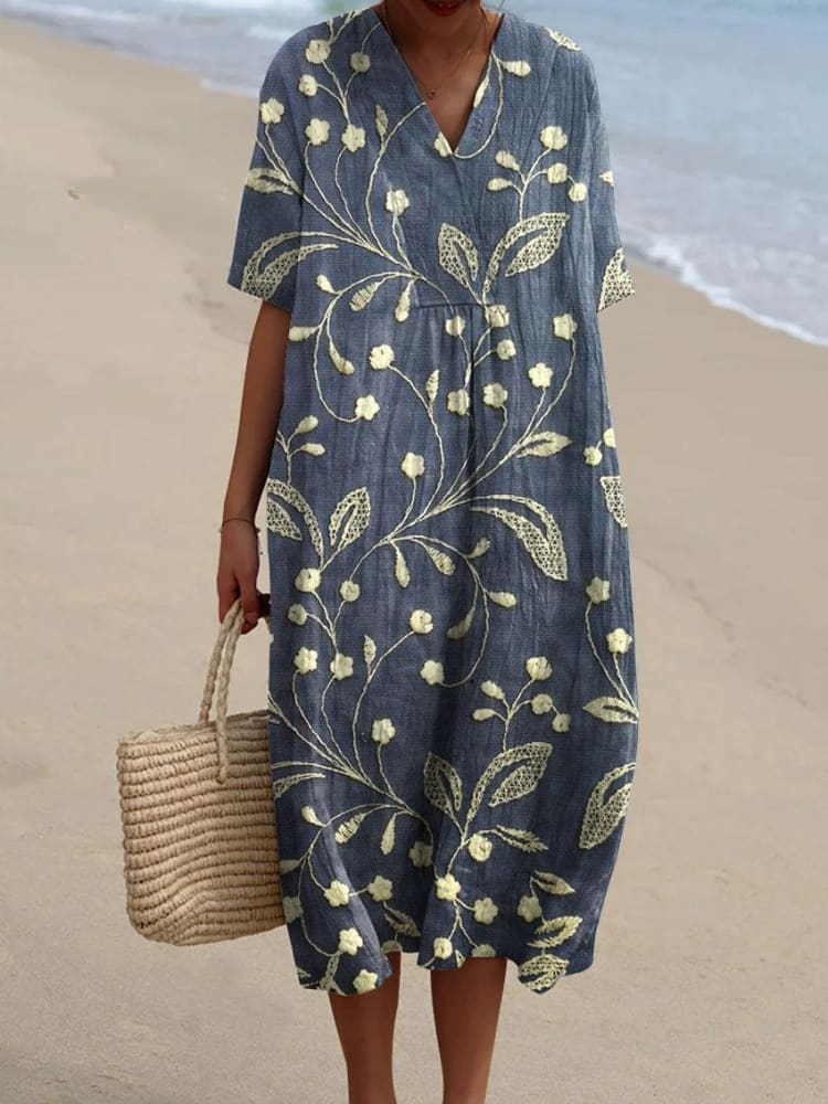 Moore | Women's Vintage Floral Art Print Flowy Casual Dress