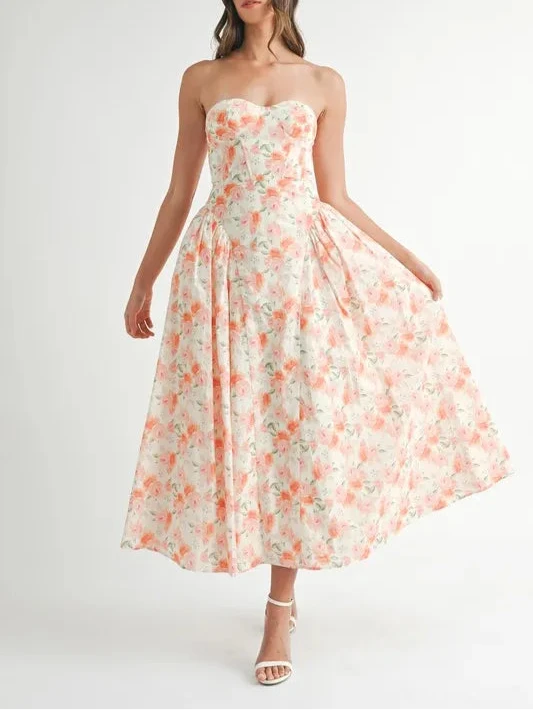 Moore | Neckline Floral Midi Dress