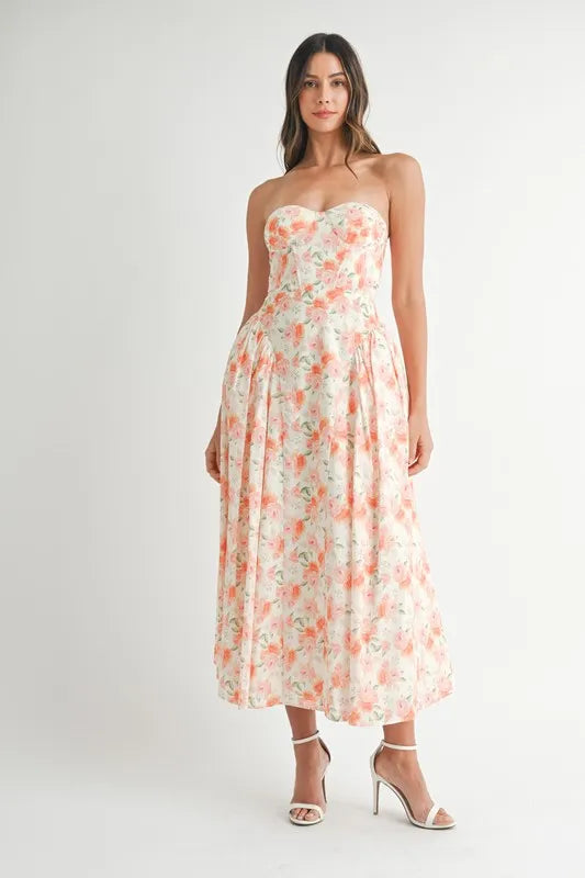 Moore | Neckline Floral Midi Dress