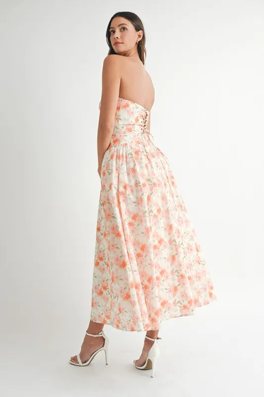 Moore | Neckline Floral Midi Dress