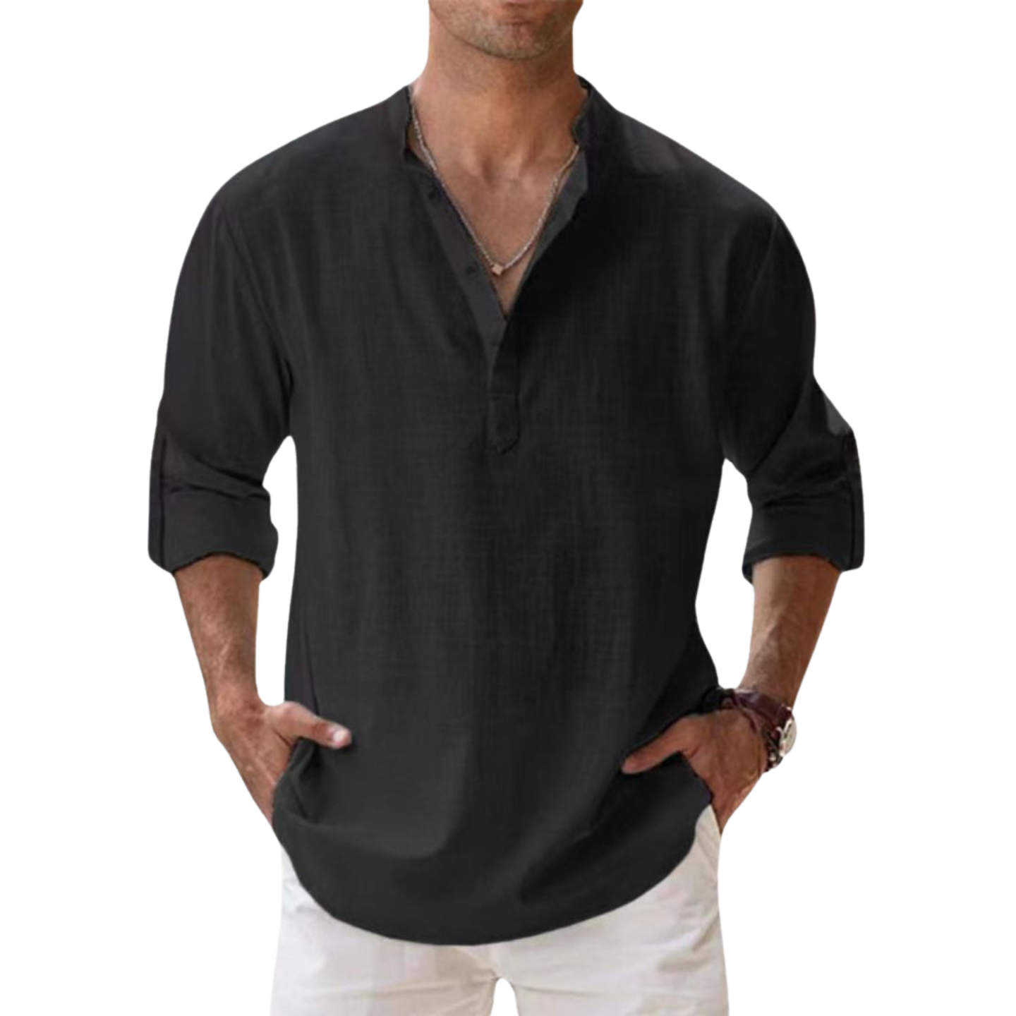 Moore | Linen Effect Cotton Henley Shirt